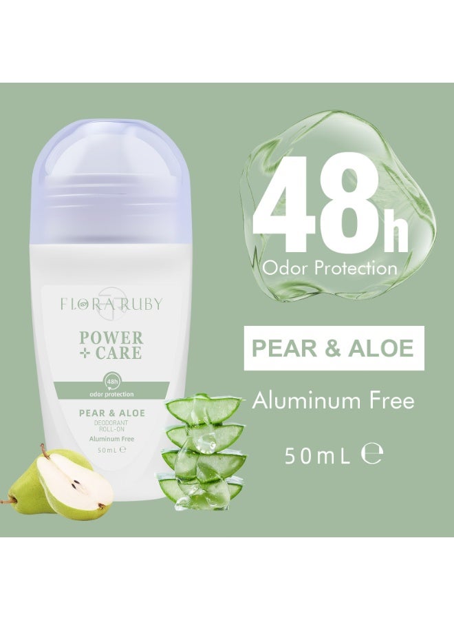 Flora Ruby رولون ديودورانت للباطن بالآلو فيرا والكمثرى 50 مل – مضاد للعرق الأصلي بحماية من الرائحة لمدة 48 ساعة | تركيبة نباتية خالية من الألومنيوم بمعصرة الآلو فيرا والكمثرى | خالية من الكحول والبارابين، رولون سلس للباطن الحساس | حملة سهلة وروحانة طازجة وجفاف طوال اليوم - Image 2